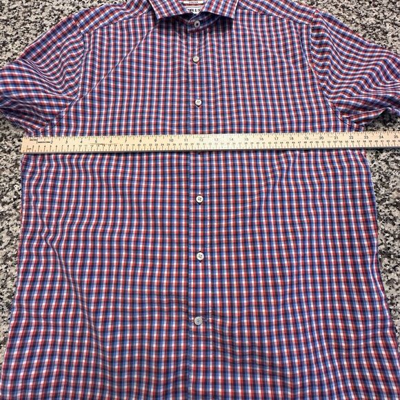Crown & Ivy Classic Preppy short sleeve shirt Mens Sz‎ L Red/Blue plaid Dadbod - Picture 6 of 8